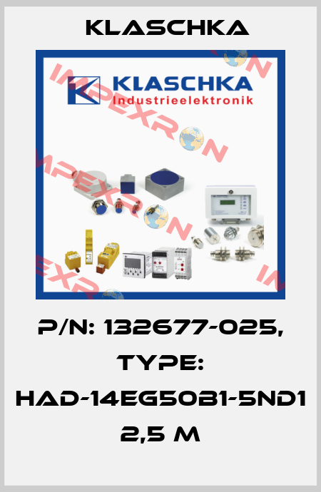 P/N: 132677-025, Type: HAD-14eg50b1-5ND1 2,5 m Klaschka