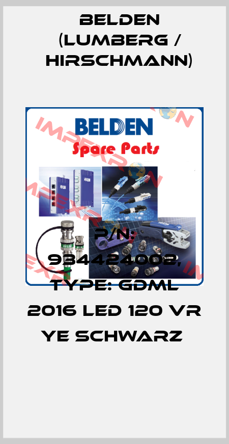 P/N: 934424002, Type: GDML 2016 LED 120 VR YE schwarz  Belden (Lumberg / Hirschmann)