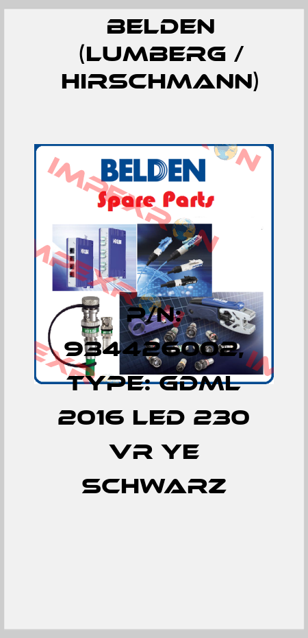 P/N: 934426002, Type: GDML 2016 LED 230 VR YE schwarz Belden (Lumberg / Hirschmann)