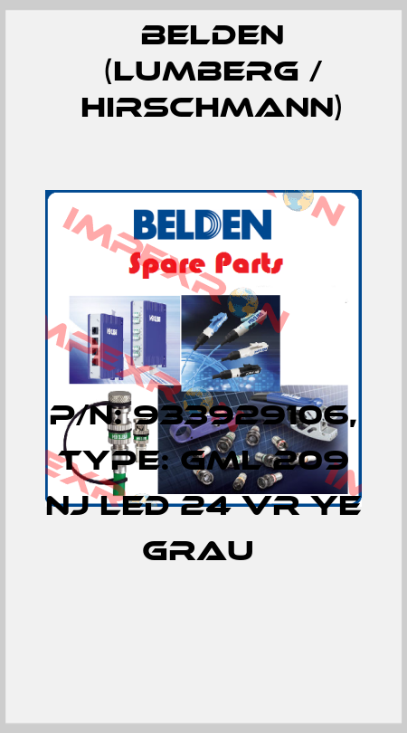 P/N: 933929106, Type: GML 209 NJ LED 24 VR YE grau  Belden (Lumberg / Hirschmann)