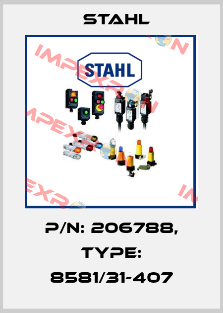 P/N: 206788, Type: 8581/31-407 Stahl