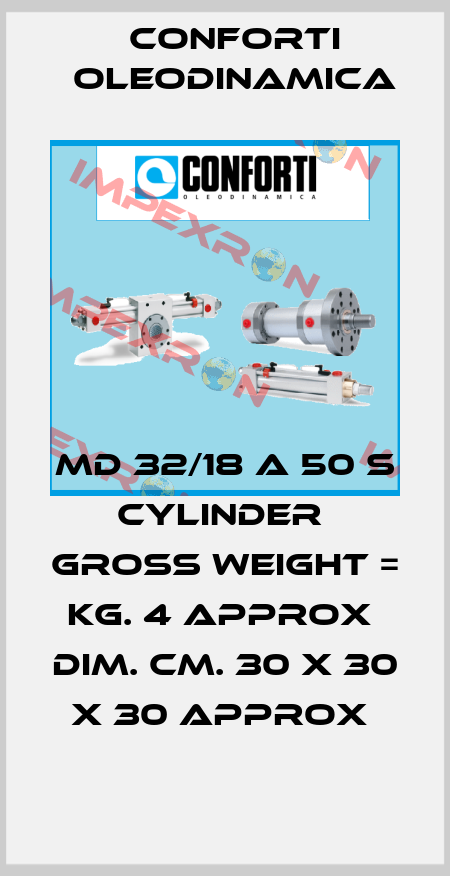 MD 32/18 A 50 S  CYLINDER  GROSS WEIGHT = KG. 4 APPROX  DIM. CM. 30 X 30 X 30 APPROX  Conforti Oleodinamica