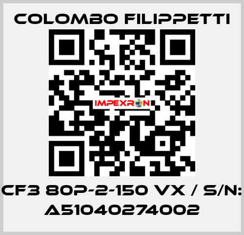 CF3 80P-2-150 VX / S/N: A51040274002 Colombo Filippetti
