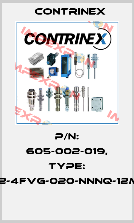 P/N: 605-002-019, Type: S12-4FVG-020-NNNQ-12MG  Contrinex