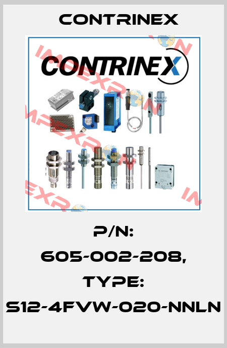 p/n: 605-002-208, Type: S12-4FVW-020-NNLN Contrinex