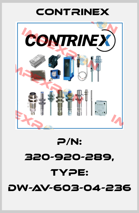 p/n: 320-920-289, Type: DW-AV-603-04-236 Contrinex