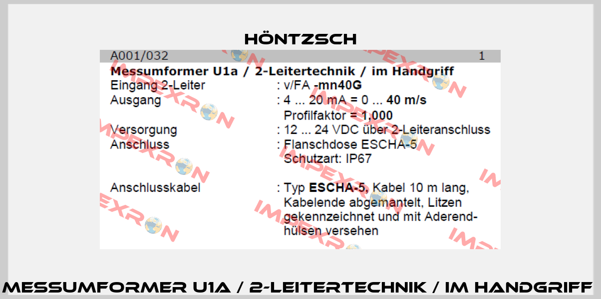 Messumformer U1a / 2-Leitertechnik / im Handgriff  Höntzsch