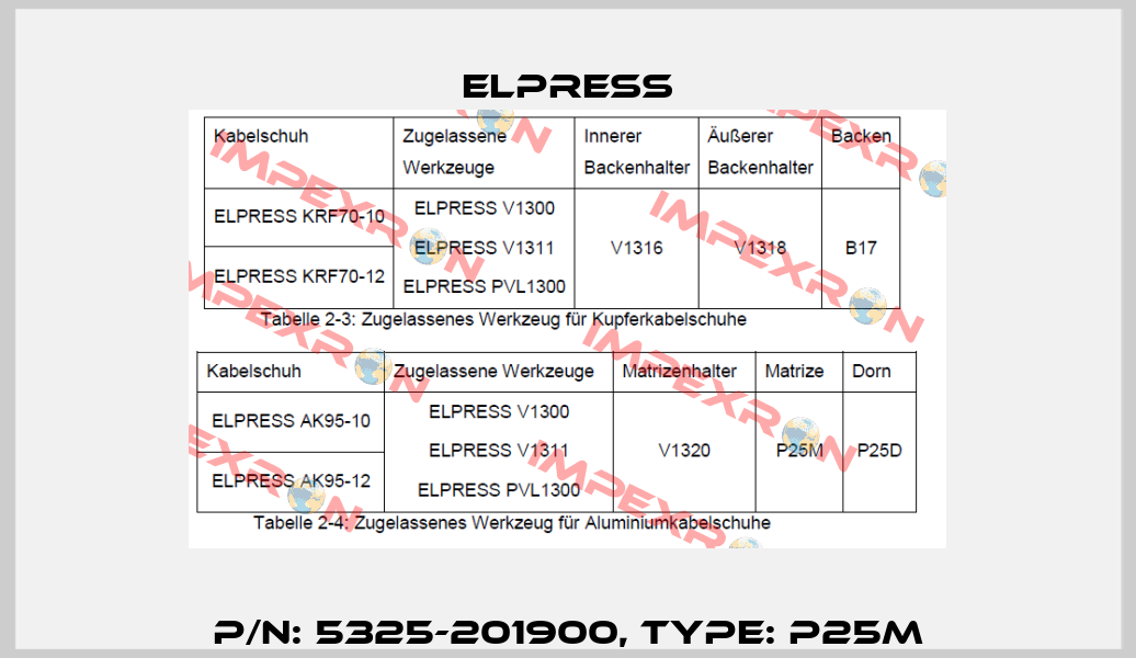 p/n: 5325-201900, Type: P25M Elpress