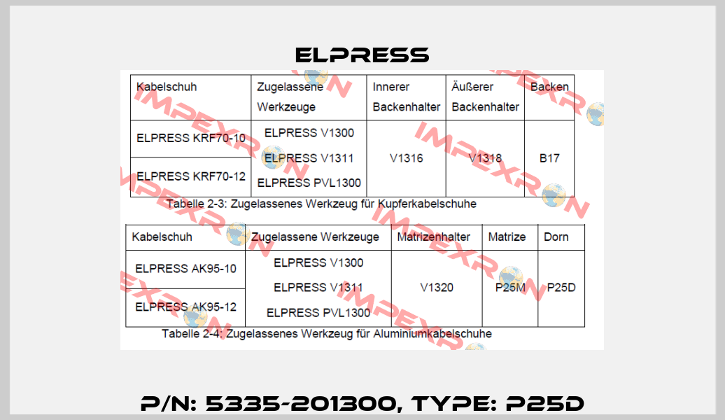 p/n: 5335-201300, Type: P25D Elpress