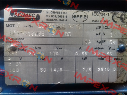 EFF2 IEC 34-1 REPLACED BY HBV 132SB 2 400-50 B3 Seimec (Rossi)