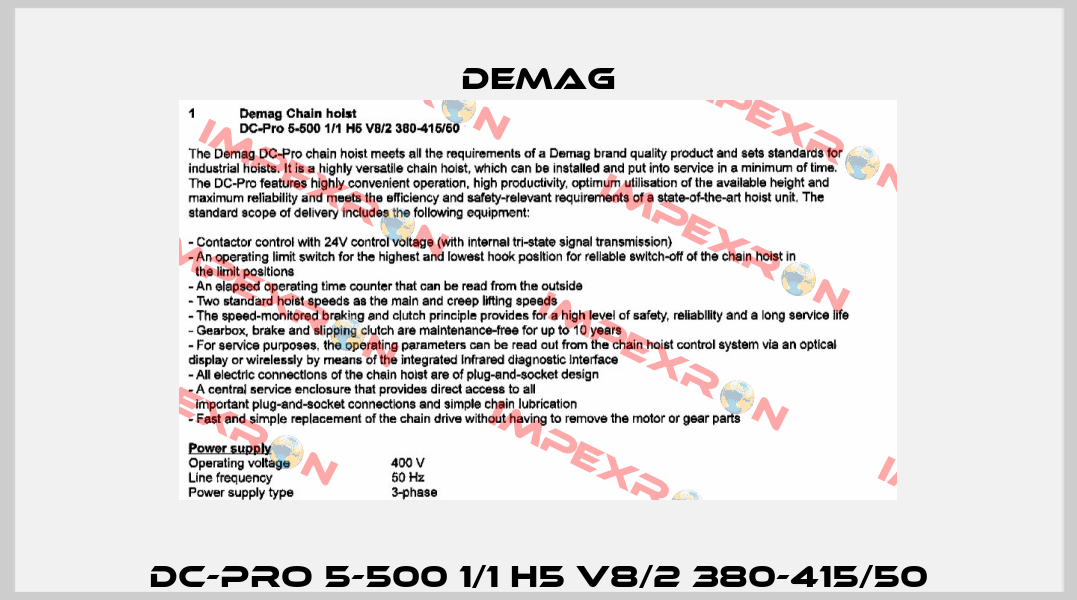DC-Pro 5-500 1/1 H5 V8/2 380-415/50 Demag