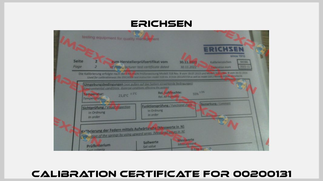 Calibration certificate for 00200131 Erichsen