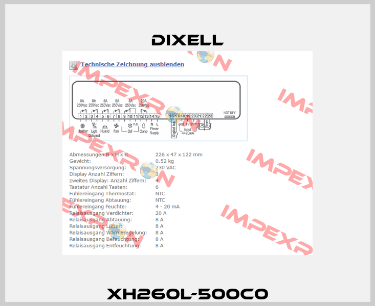 XH260L-500C0 Dixell