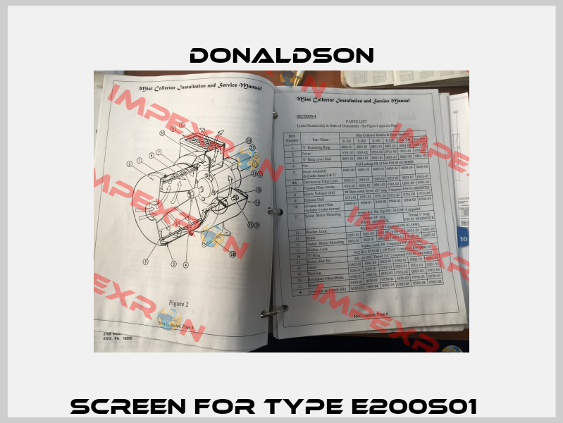 Screen for type E200S01   Donaldson